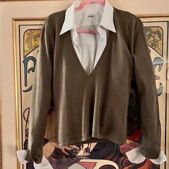 BRYLANE  Deep V Neck 100% Cotton Sweater Size-8 - Picture 2 of 12